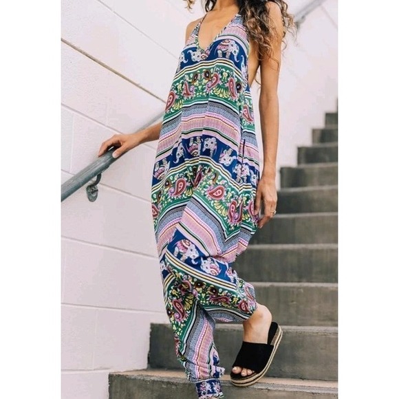 Buddha Pants Pants - Buddha Pants Womens Halter Jumpsuit Sz M SAVANNAH HAREM JUMPER Pink Elephant